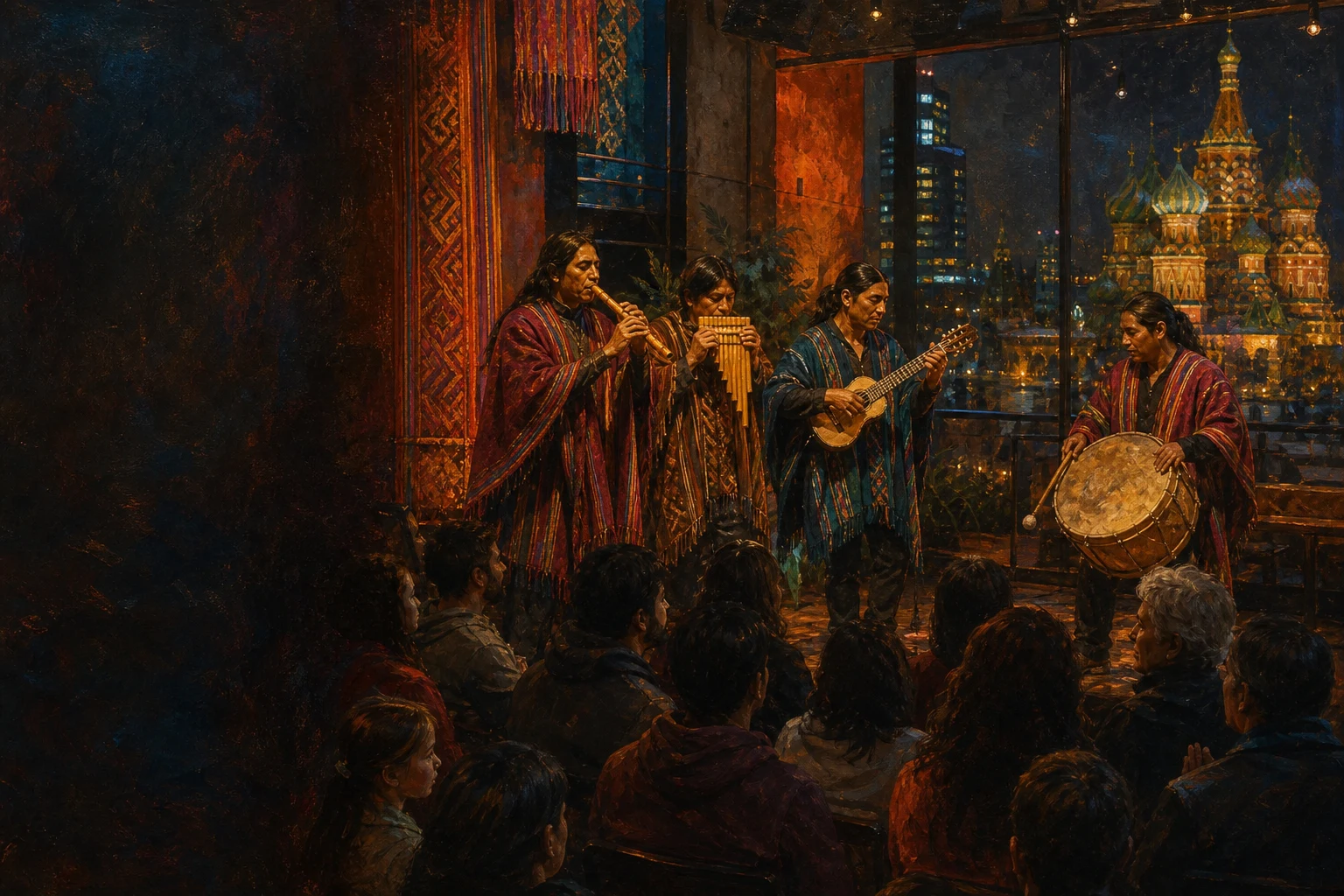 Concert of Andean ethnic music before a Moscow audience